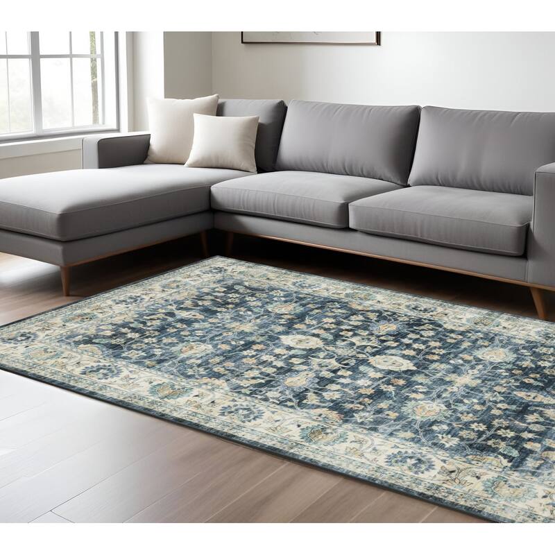 HomeRootsOriental Traditional Runner Area Rug - 120.08' X '89.76' X '0.12 - Blue/Ivory