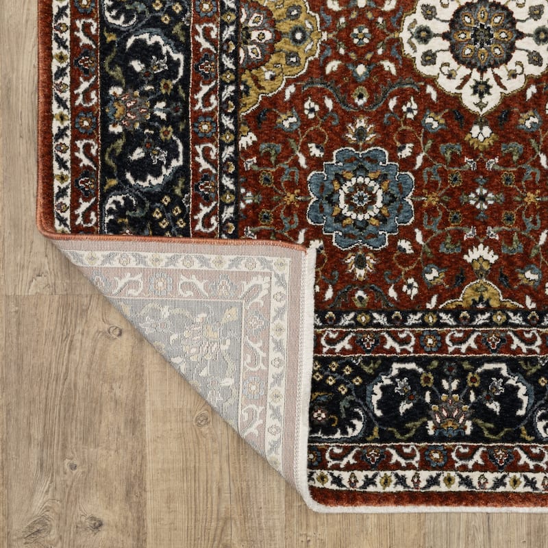 Style Haven Victoria Panel Medallions Red/ Navy Area Rug
