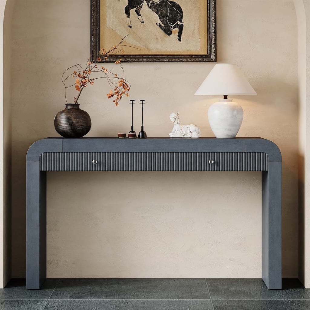 Rustic Console Table with Fluted Drawer