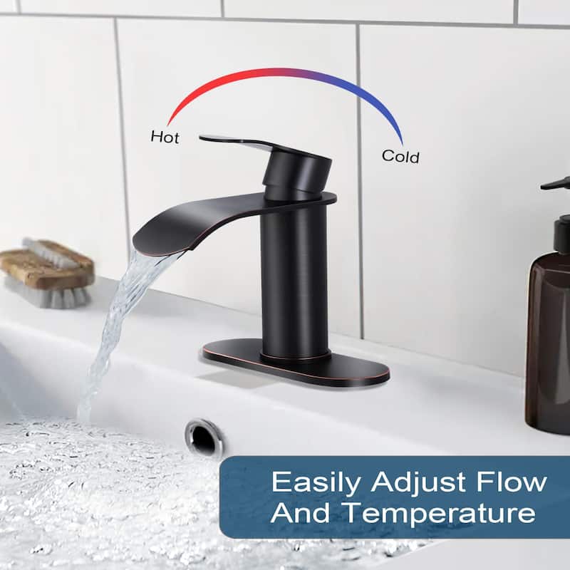 WOWOW Water Fall Bathroom Faucet with Deckplate Included