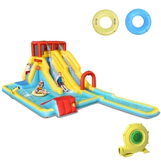 Costway Inflatable Dual Slide Water Park Climbing Bouncer W/ 735W - See Details