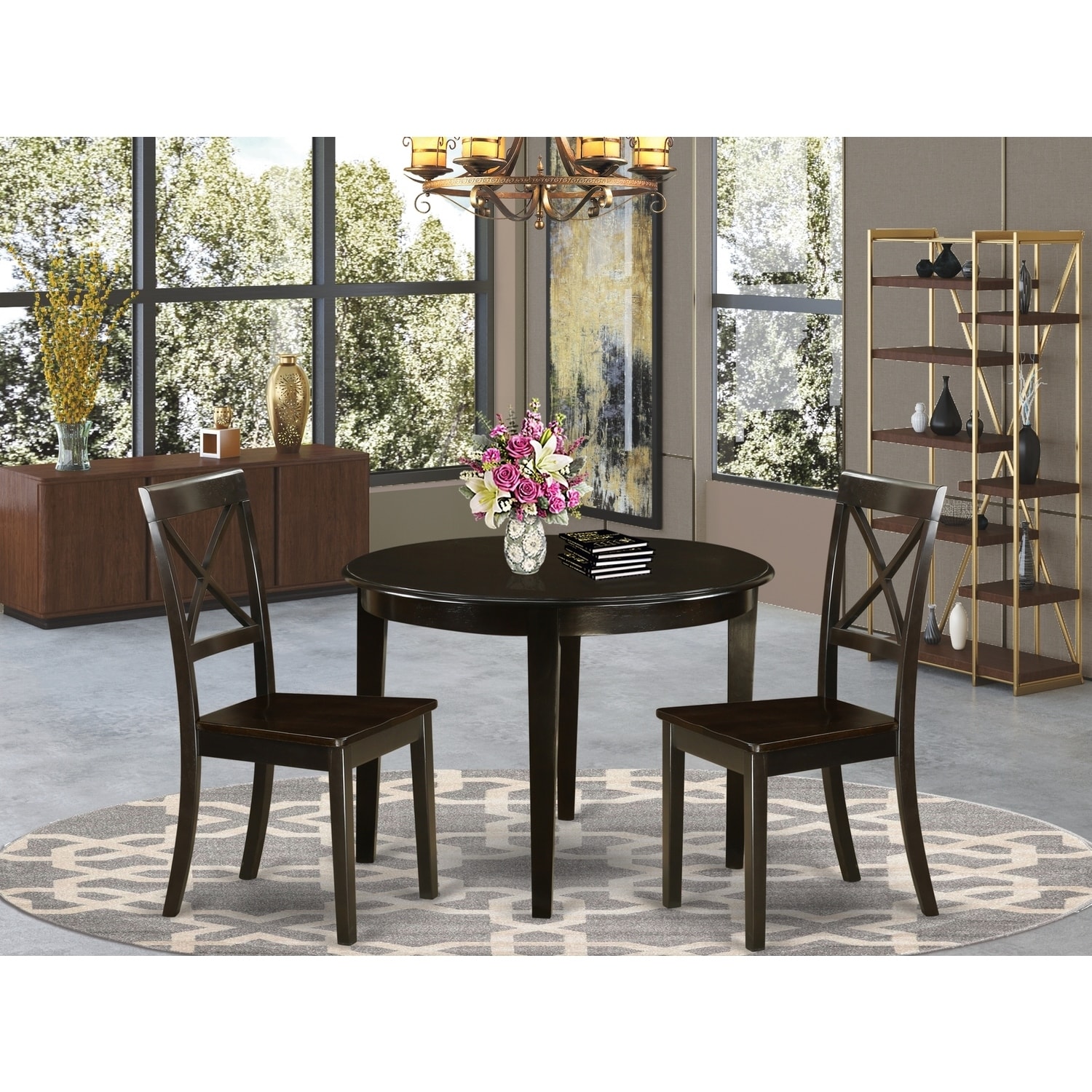Round Kitchen Table Set - 42" Table with 2 Chairs - Rubber Wood Dining Set - Small Space Friendly