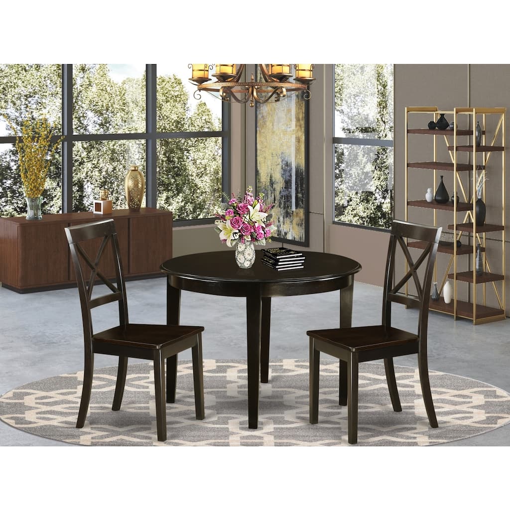 Round Kitchen Table Set - 42" Table with 2 Chairs - Rubber Wood Dining Set - Small Space Friendly