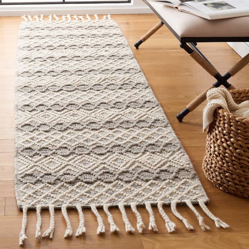 SAFAVIEH Handmade Natura Edija Wool Rug - 2'3" x 9' Runner - Ivory/Charcoal