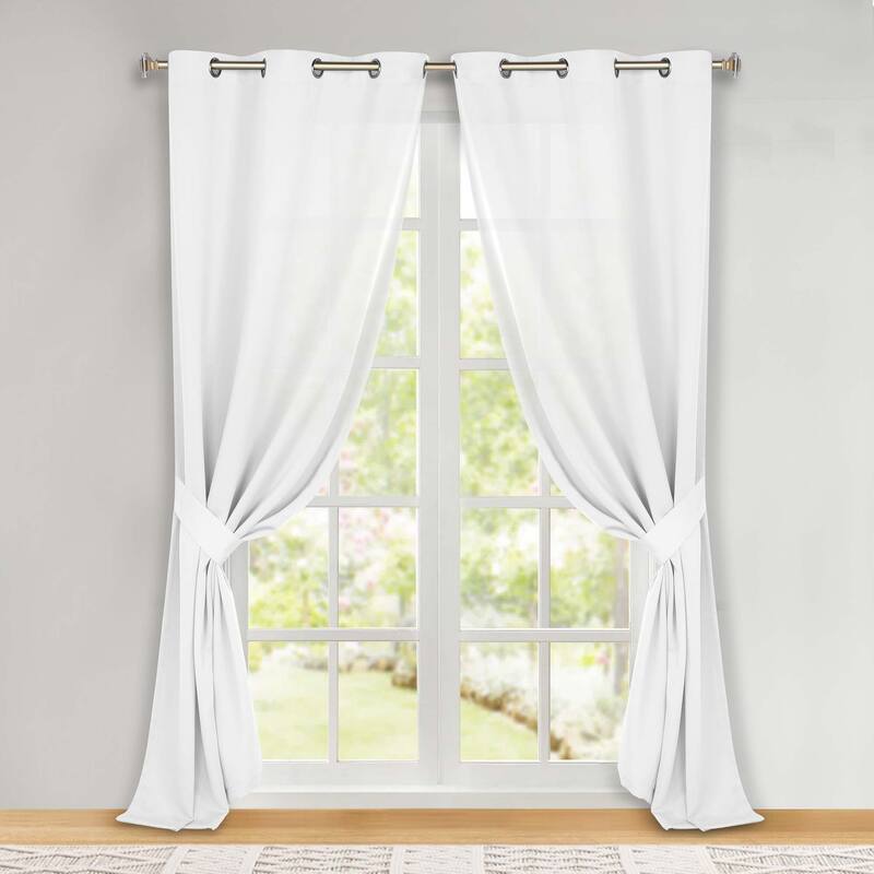 Superior Solid Machine Washable Room Darkening Blackout Curtains with Back Tabs, Set of 2 - 46" x 96" - Snow White