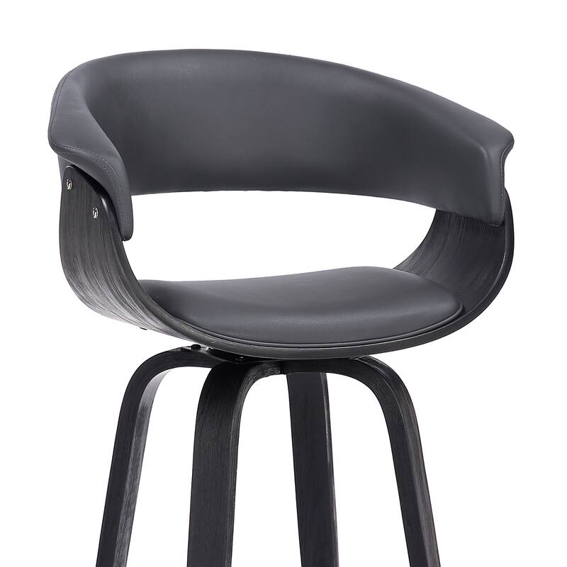 Julyssa Mid-Century Modern Faux Leather and Wood Swivel Bar or Counter Stool