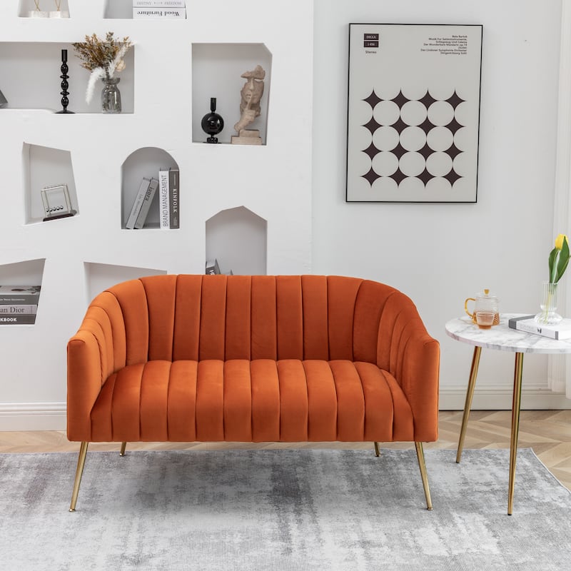 SEYNAR Modern Glam Comfy 50" Metal Legs Curved Sofa 2 Seaters Loveseat with Tufted Back