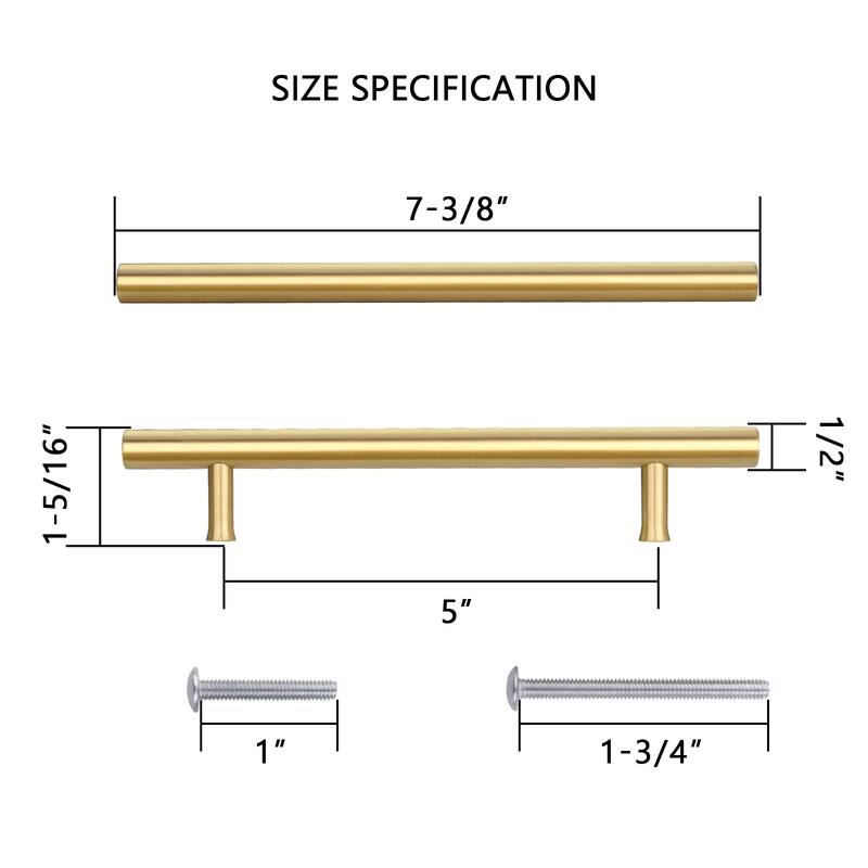 5 Inch Hole Center Copper Kitchen Cabinet Handles 100% Solid Brass Drawer Pulls (5-PACK)