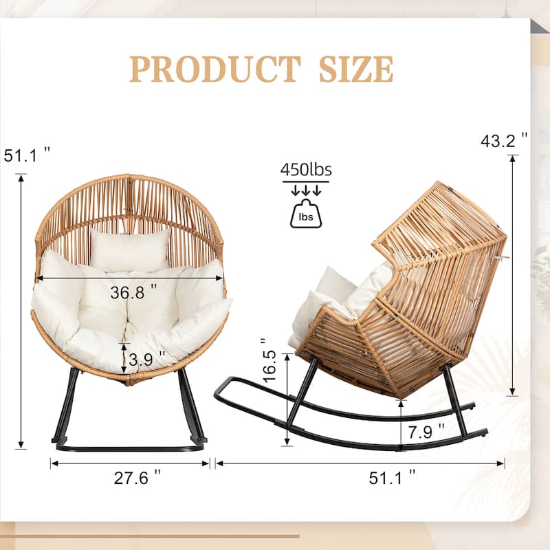 Futzca Wicker rocking egg chair (with cushions)
