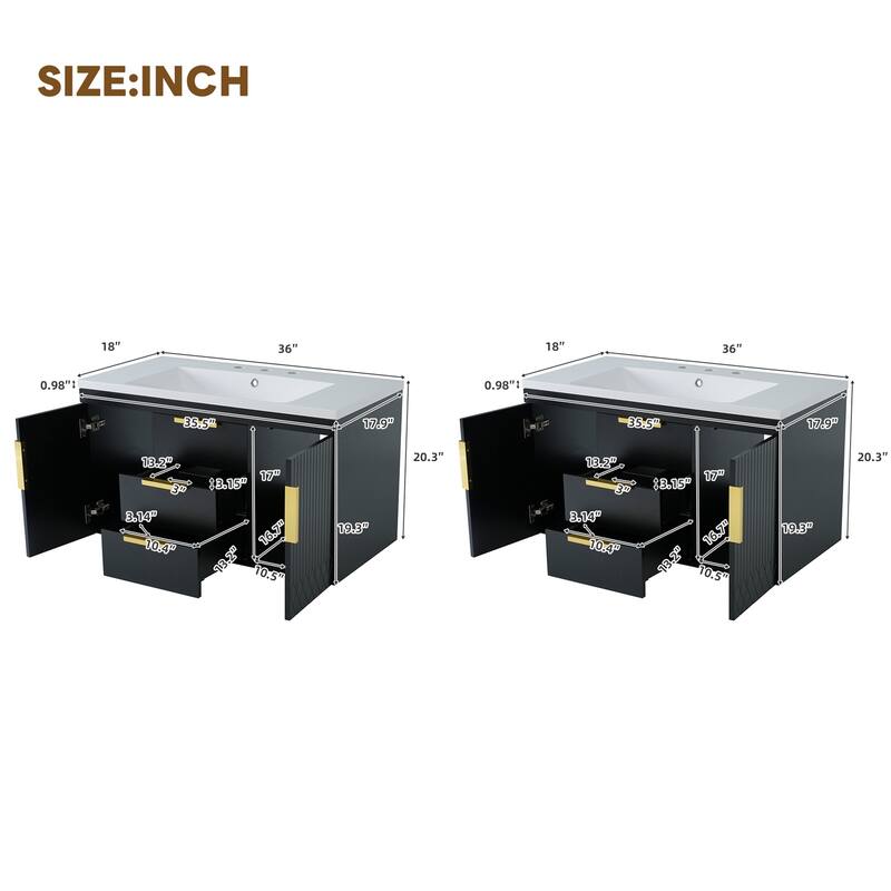 72" Wall Mounted Floating Bathroom Vanity with Storage Cabinet and Drawers