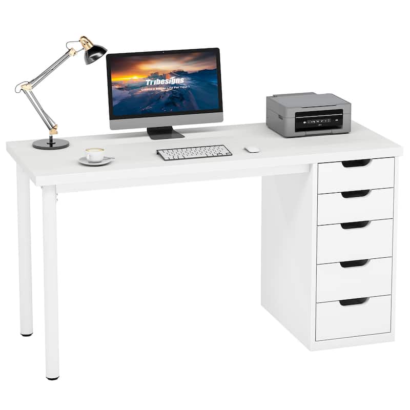 47-inche Computer Desk Study Writing Table with 5 Drawers for Home Office