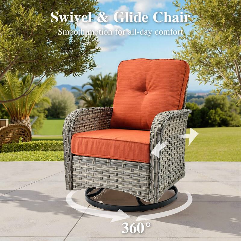 OVIOS 9 Pieces T shaped Seat Curved Swivel Chair Set With Fire Pit