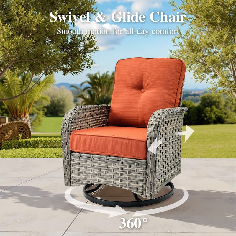 OVIOS 9 Pieces Wide Arm T shaped Seat Curved Swivel Chair Set With Solar-Powered Table