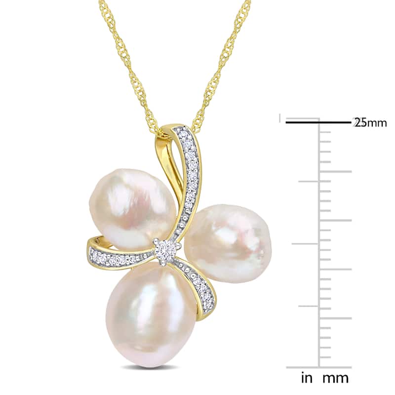 Miadora 8-8.5mm & 9-9.5mm Cultured Freshwater Pearl and 1/10ct TDW Diamond Bow 14k Yellow Gold
