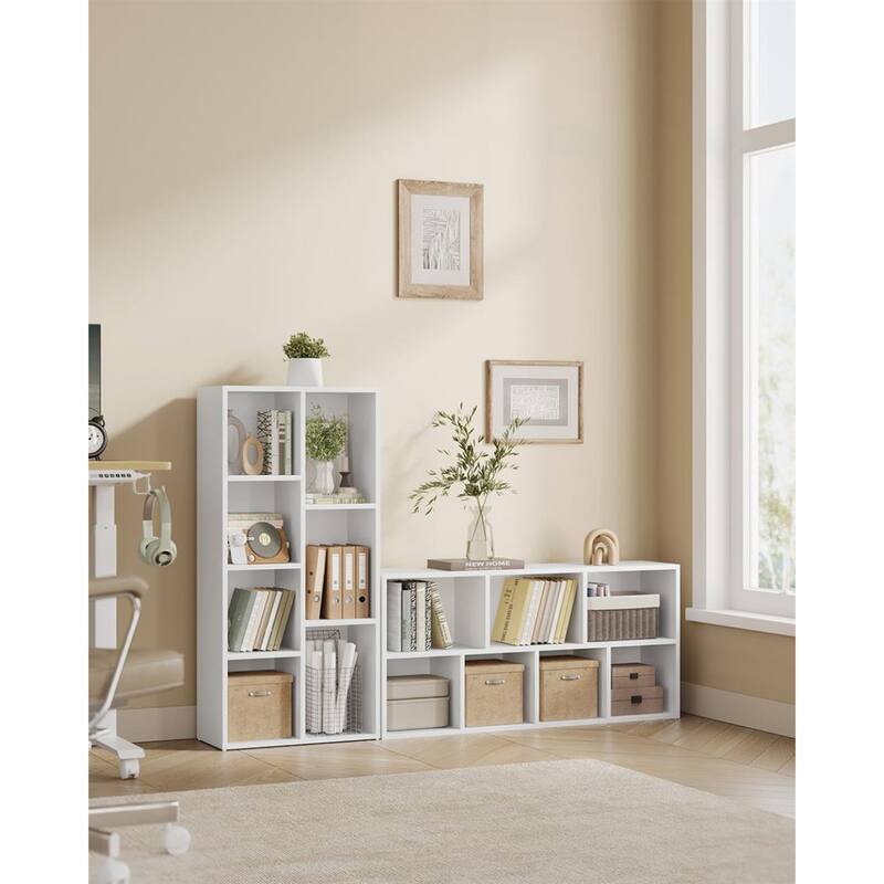 White MDF Bookshelf with 7 Open Compartments Modern Multi-Tier Storage Unit - 19.7"L x 9.4"W x 41.7"H