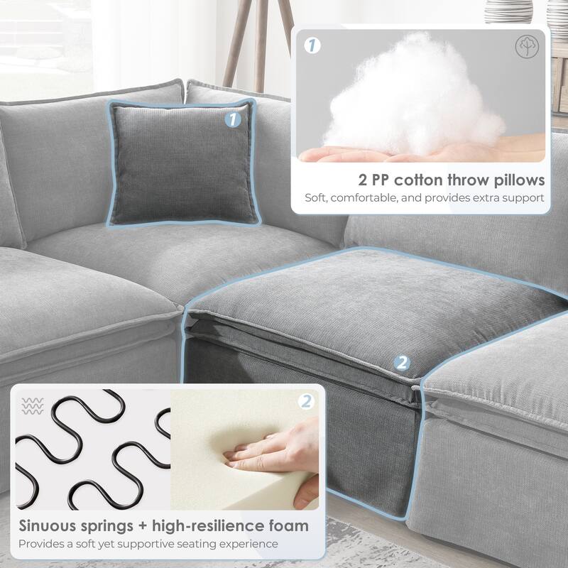 125.5" Chenille Modular 6-Seat Sectional Sofa with Movable Ottoman, Cloud Foam Cushions, and Free Combination Design