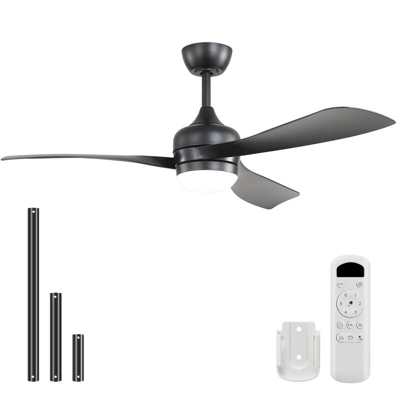 Sofucor 52 Inch Energy Efficient Ceiling Fan with Light and Remote,6-Speed Reversible,3 ABS Blades,Dimmable 3-Color LED,Timer - Black with Black Blades
