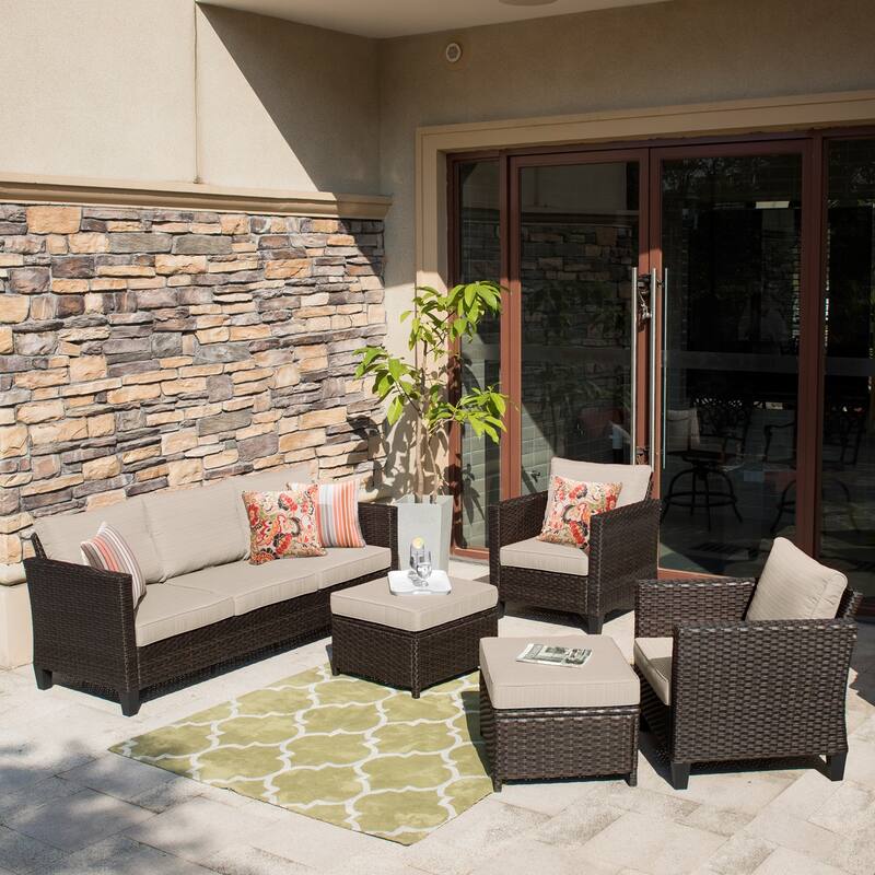 OVIOS Patio Furniture Wicker 5-piece Outdoor High-back Sectional Set