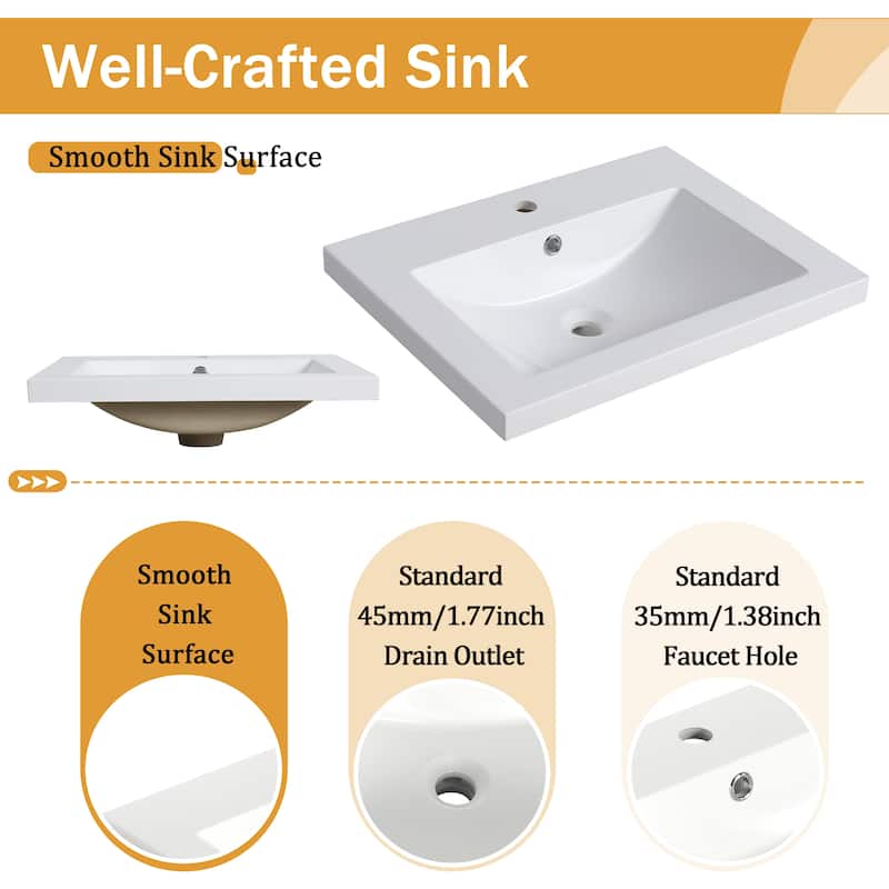 Malwee 24" Floating Bathroom Vanity,Wall Mounted Bathroom Vanity with Sink and Side Shelf