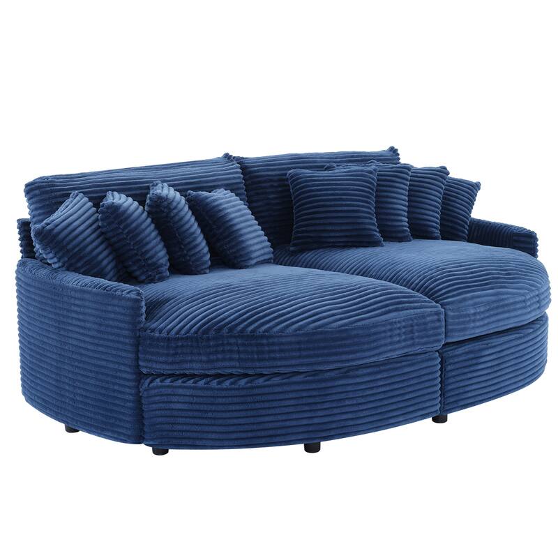 Oversized Fan-shaped Corduroy Couch, 2-piece Sectional Sofa with 4 & 8 Throw Pillows - Azure - Symmetrical