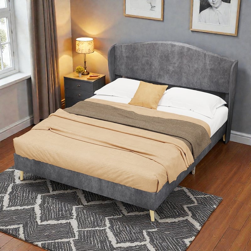 Velvet Upholstered Bed Frame with Tufted Headboard, Luxury Platform Bed for Master Bedroom