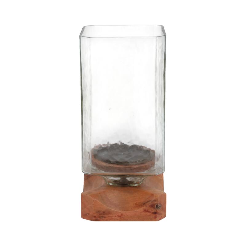 Decorative Wood and Glass Hurrican Pillar Candle Holder