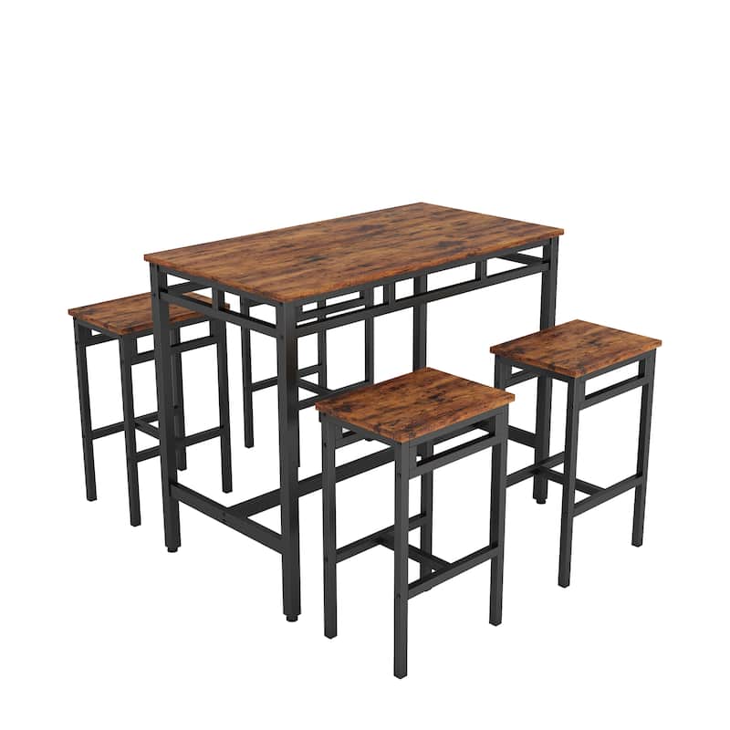 Industrial Dining Bar Table Stool Set with 4 High Stools & Metal Frame