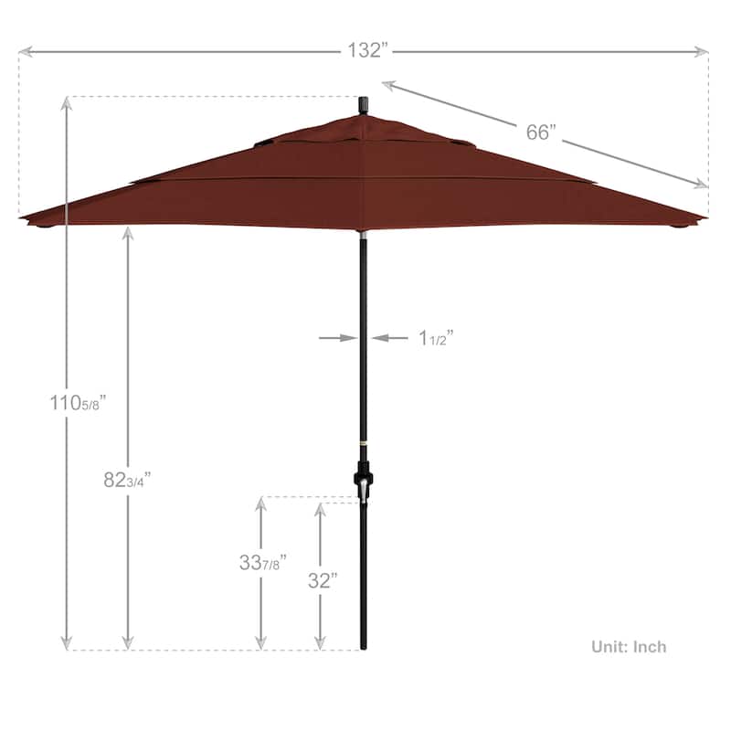 California Umbrella 11' Rd Golden State Series Patio Umbrella Black Aluminum Frame Crank Lift Collar Tilt Sunbrella