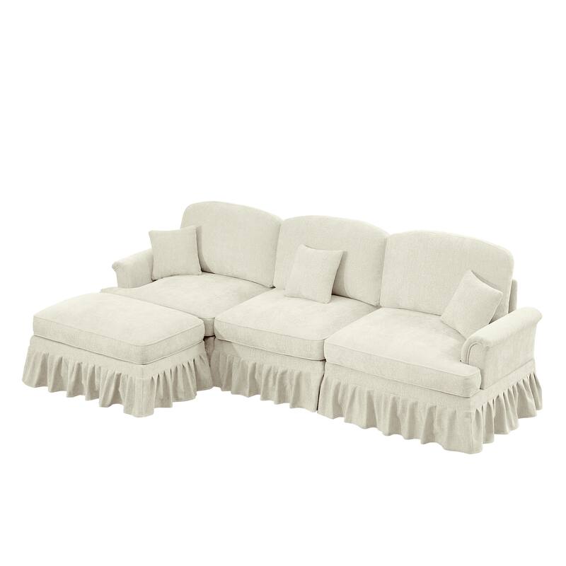 GDFStudio - Mid Century Chenille L-Shaped 3-Seater 107.1" Modular Sectional Sofa with Ottoman