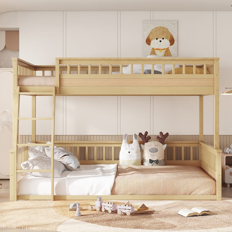 Full XL over Queen Bunk Bed with Ladder and Guardrails, White