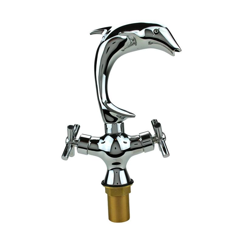 Chrome Bathroom Faucets 9.5 in. Dolphin Shaped Bathroom Sink Faucet with 2 Handles Renovators Supply