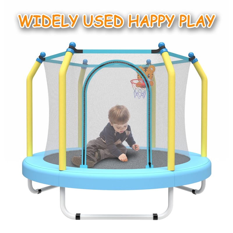 55-inch Trampoline for Kids Indoor & Outdoor Small Toddler Trampoline with Basketball Hoop