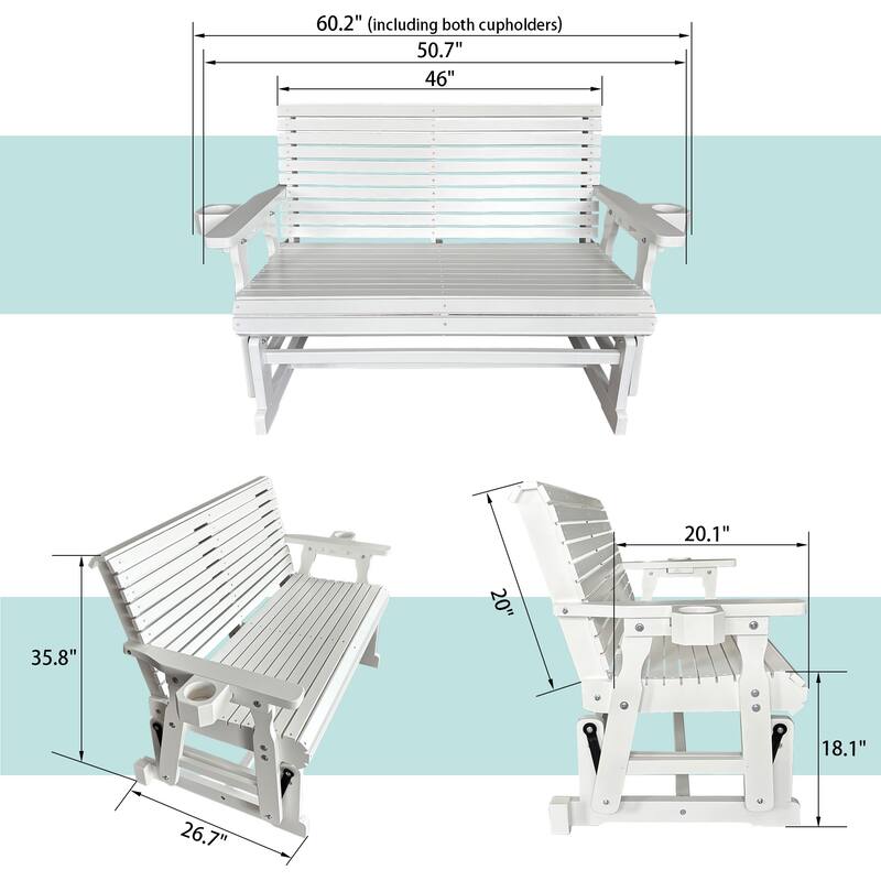 Patio Glider with Cup Holders, High Roll Back and Deep Contoured Seat, Heavy Duty 800 LB