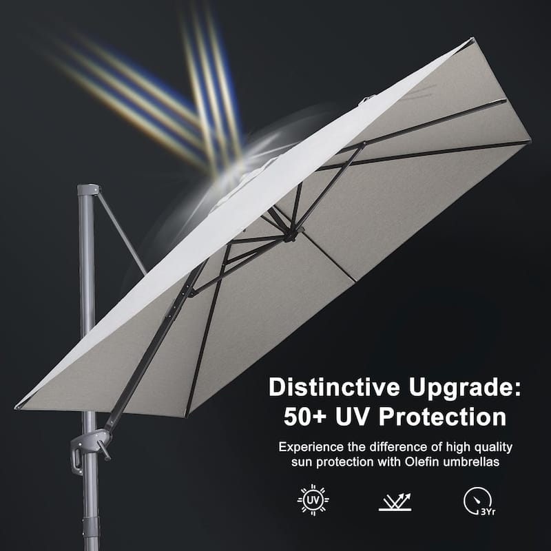 PURPLE LEAF 10 ft Stylish UV50+ Fade Resistant Patio Cantilever Umbrella with 360-degree Rotation