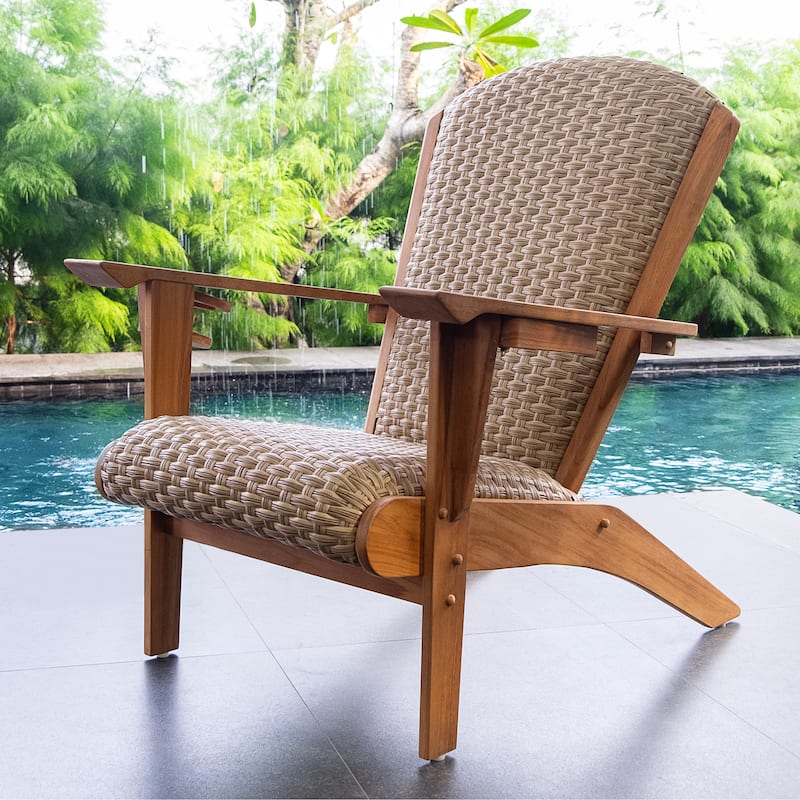 Cambridge Casual Camden Teak Patio Adirondack Chair Set with Padded Woven Seat - FREE Patio Cover