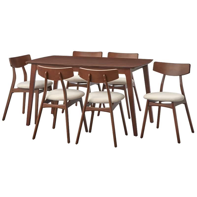Simple Living Solid Beechwood Cadiz 7-piece Dining Set - Beige/Walnut