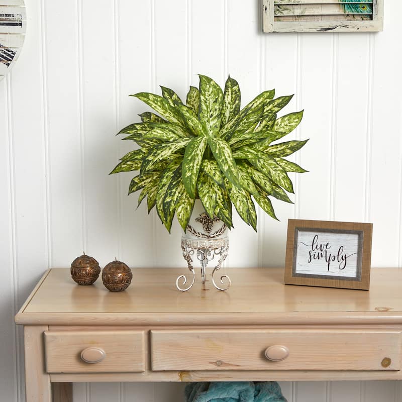 Artistic Plant Decor 24" Tall - Metal Planter with Green Leaves - Home Accent & Indoor DÃ©cor - 2ft.