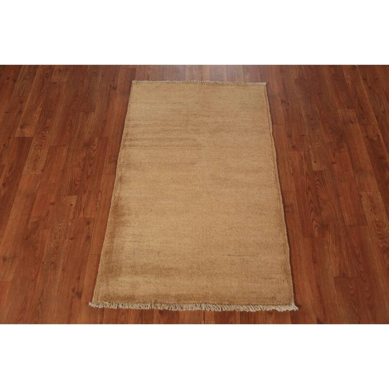 Gold Brown Gabbeh Modern Rug Handmade Wool Carpet - 2'2" x 3'5"