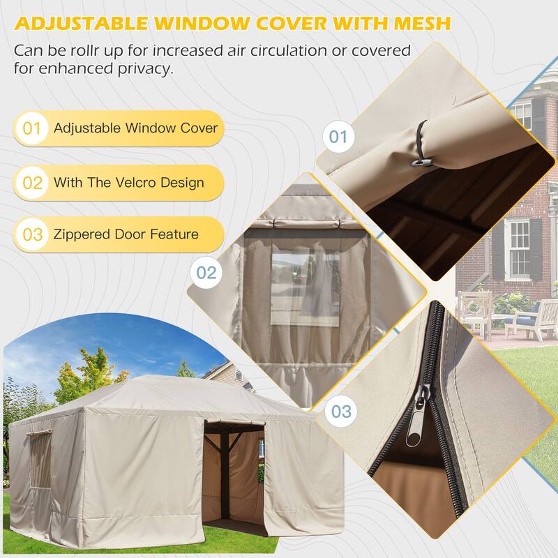 EROMMY Winter Gazebo Cover, Outdoor Cover for Hardtop Gazebos, Enclosed Cover with Sidewalls and Mesh Windows