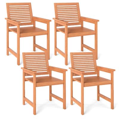 Gymax Patio Chairs Set of 4 Outdoor Wooden Dining Chairs w/ Inclined
