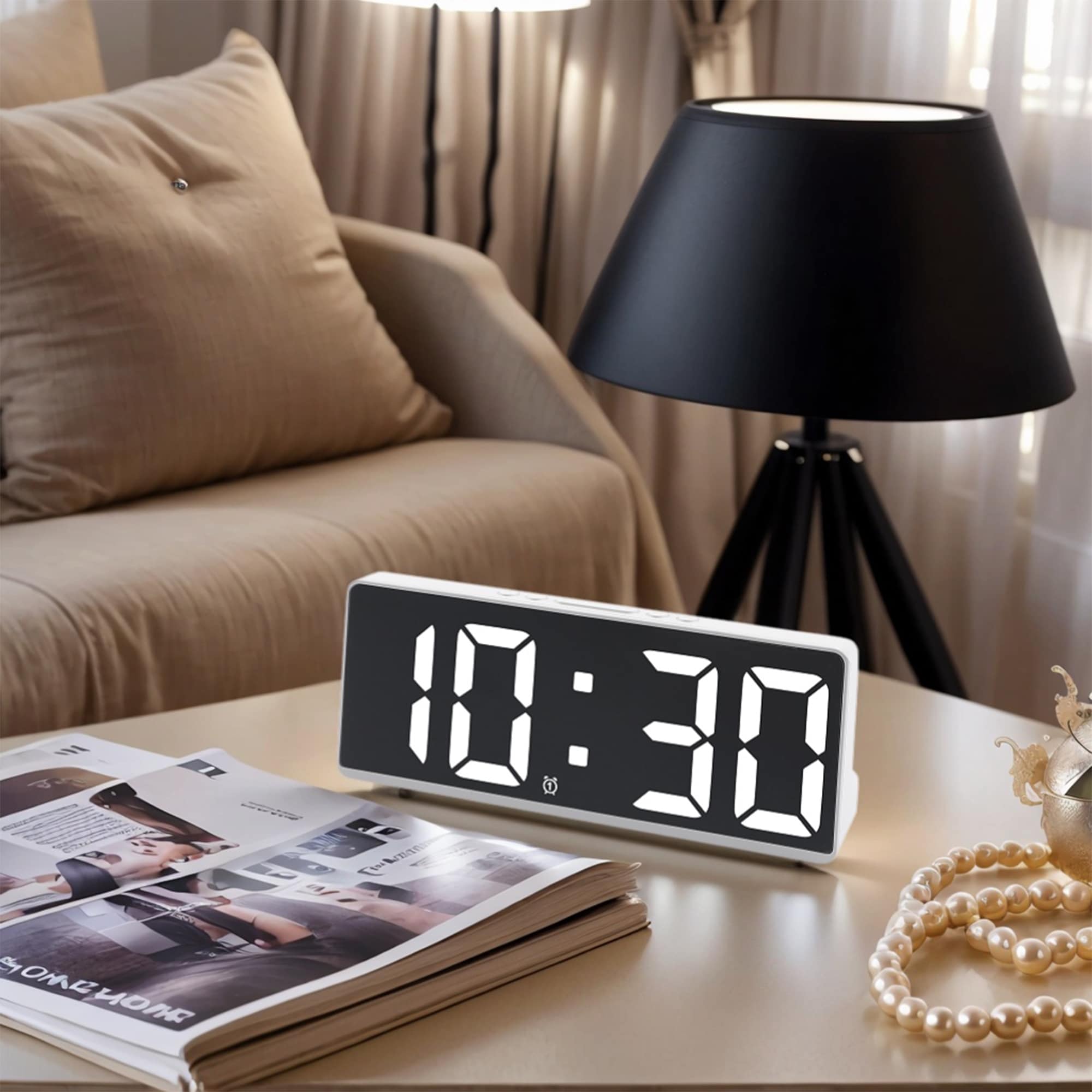 Voice Wake-Up Alarm Clock, Dual Alarms, Adjustable Brightness for Bedroom - 6.1"L x 0.9"W x 2.5"H