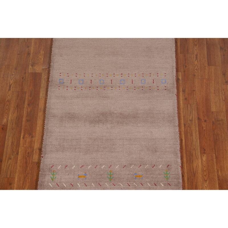 Hand Knotted Oriental 100% Wool Carpet Tribal Tribal Brown Gabbeh Runner Rug - 9' 10'' X 2' 8''