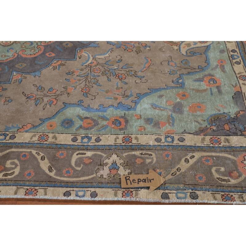 Tabriz Living Room Vintage Rug Handmade Wool Carpet - 6'5"x 9'6"