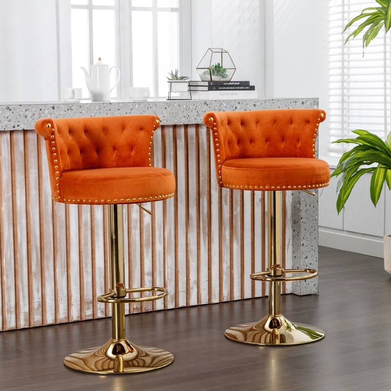 Set of 2 Adjustable Counter Height Chairs - Orange