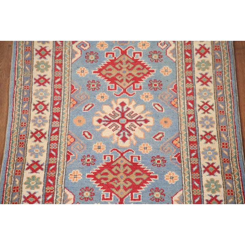 Light Blue Kazak Oriental Accent Rug Handmade Wool Carpet - 2'8" x 4'0"