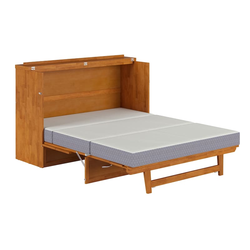Northfield Queen Murphy Bed Chest with 6" Mattress, Storage Drawer & Built-In Charger in Light Toffee