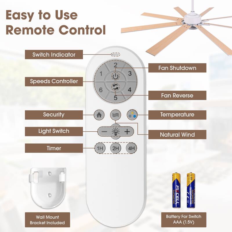 65" Integrated LED White Dimmable Ceiling Fan with Light and Remote - 65" D x 65" W x 13.4" H