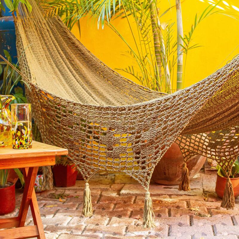 Novica Handmade Maya Memories In Olive Cotton Rope Hammock (Triple)