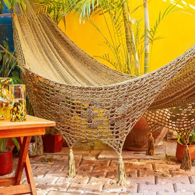 Novica Handmade Maya Memories In Olive Cotton Rope Hammock (Triple)