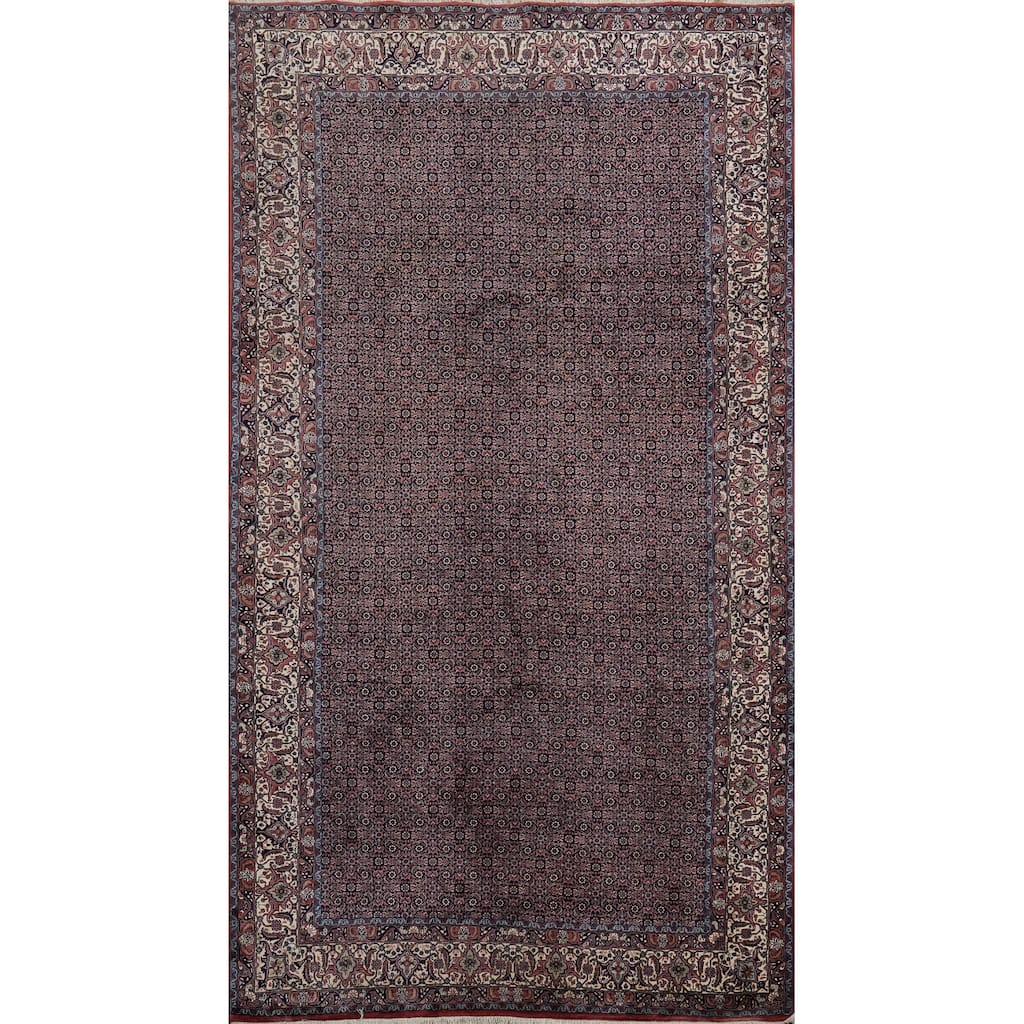 Hand Knotted Oriental 100% Wool Carpet Traditional All-Over Navy Blue & Blues Bidjar Area Rug - 12' 8'' X 6' 10''